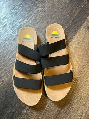 Maui Island Black Triple-Strap Slides